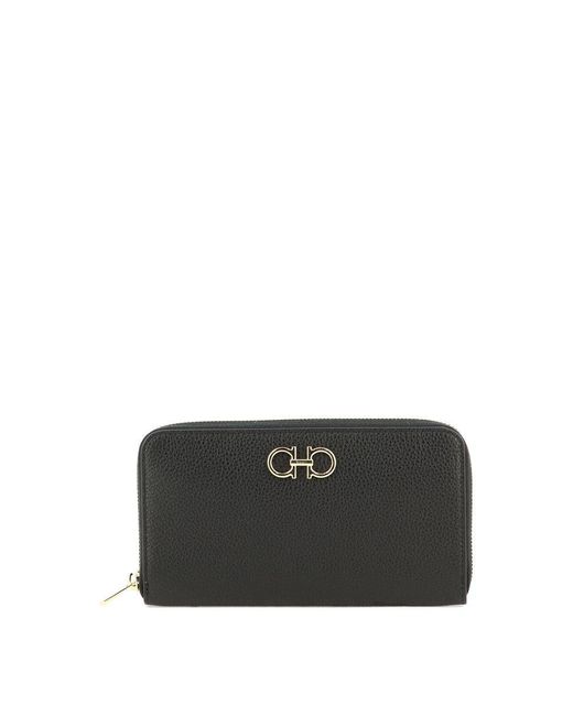 Ferragamo Black Elegant Continental Wallet With Gancini Hook Detail