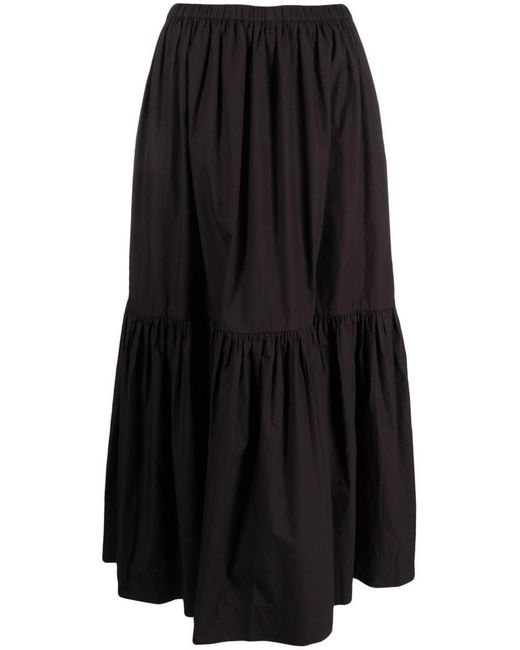 Ganni Black Organic Cotton Flounced Maxi Skirt