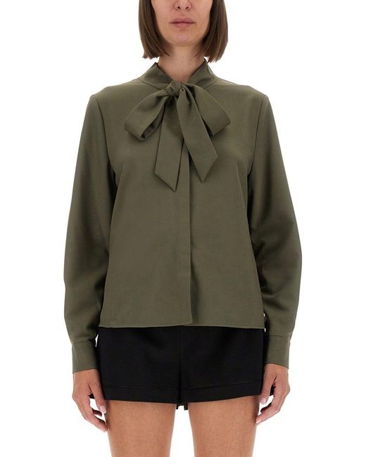 Self-Portrait Green Twill Shirt With Bow