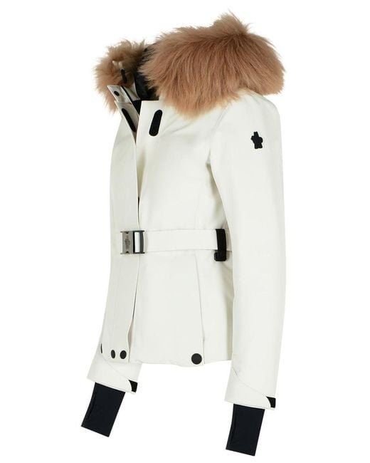 Moncler White Laplance Gore-Tex Ski Down Jacket With Shearling Hem