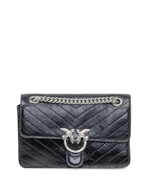 Womens Gray Love Mini Puff Quilted Leather
