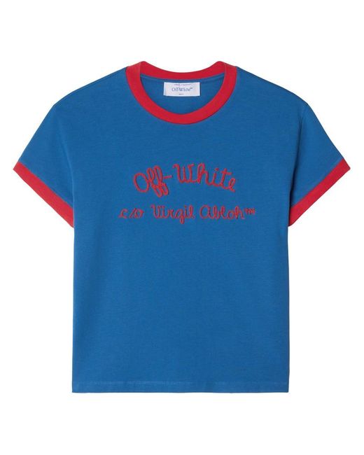 Off-White c/o Virgil Abloh Blue Off- Logo-Embroidered T-Shirt