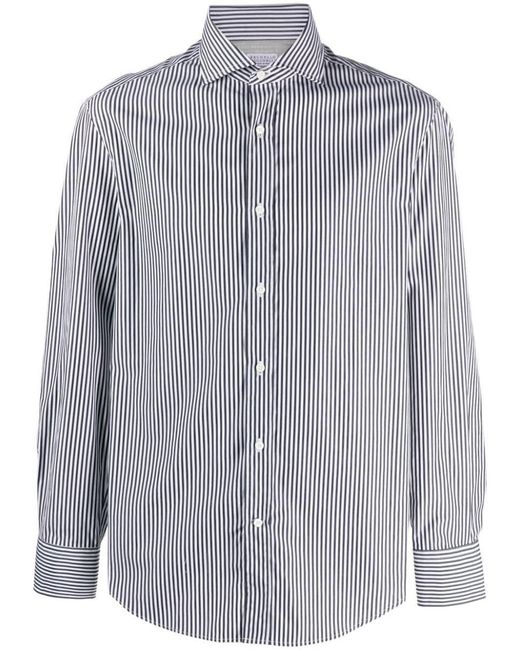 Brunello Cucinelli Blue Slim Fit Cotton Shirt for men