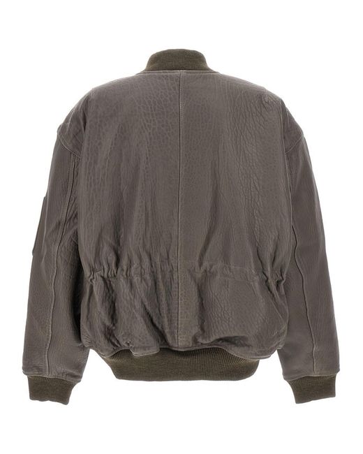 David Koma Gray Oversize Leather Bomber Jacket Casual Jackets