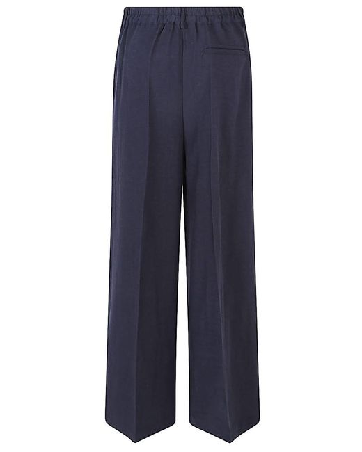 FRONT STREET 8 Blue Linen Blend Wide-Leg Trousers