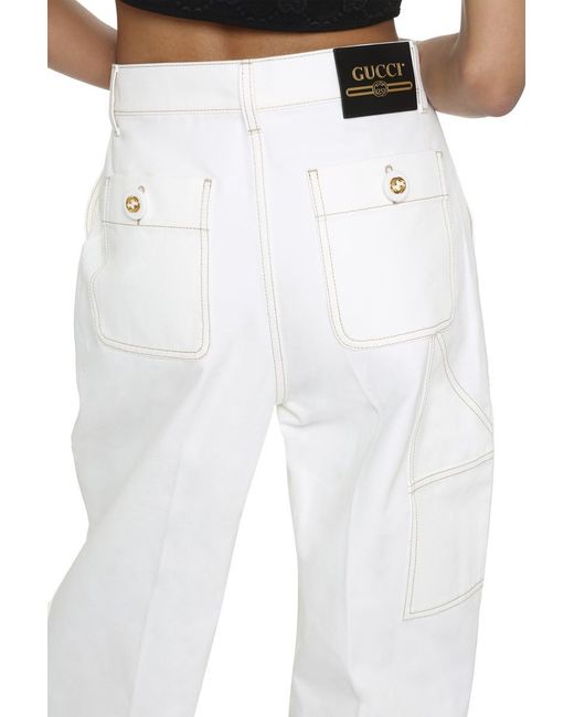 Gucci White High-rise Cotton Trousers