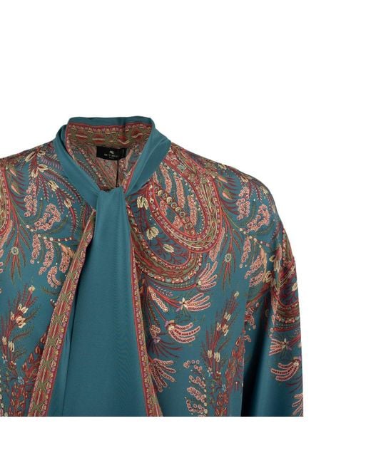 Etro Blue Silk Blouse With Placed Print