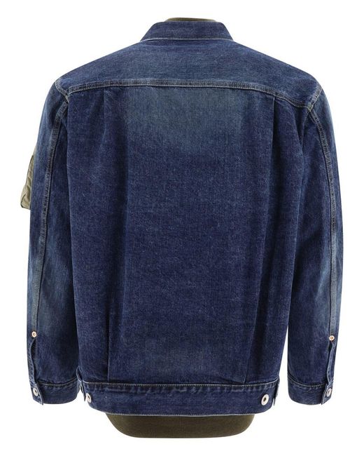 Sacai Blue Denim Jacket With Nylon Inserts for men