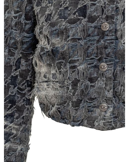 DIESEL Gray Denim Jacket Destroyed Effect