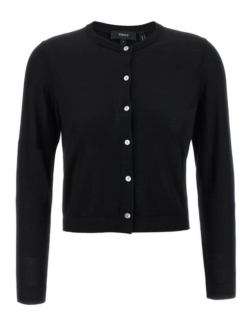 Theory Black Wool Cropped Cardigan
