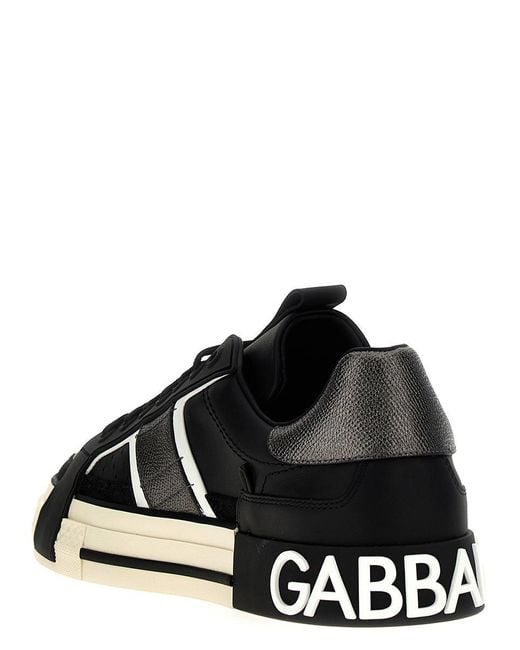 Dolce & Gabbana Black Calfskin 2.zero Custom Sneakers With Contrasting Details for men