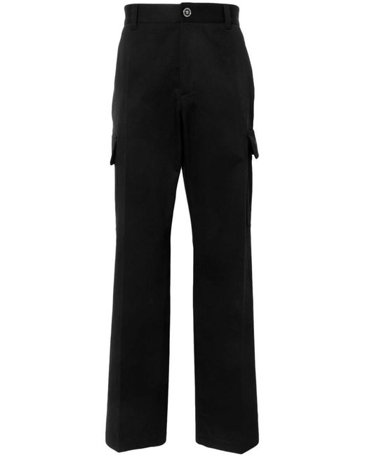 Versace Black Cotton Cargo Pants With Pockets And Embroidery for men