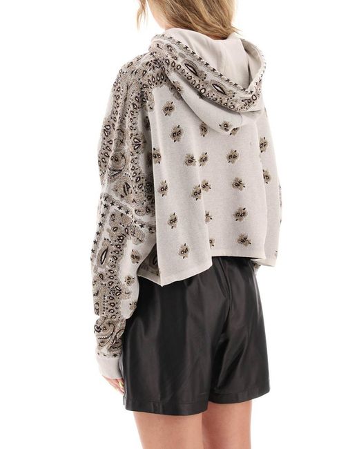 Amiri Natural Knitted Cropped Hoodie With Bandana Motif