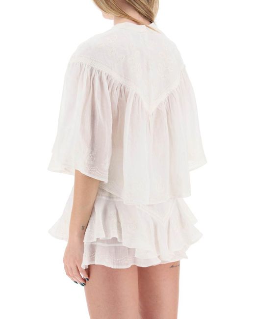 Isabel Marant White "Elodie Blouse With Embroidery