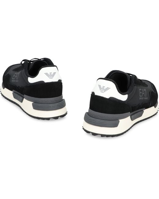 EA7 Black Leather And Fabric Low-Top Sneakers for men