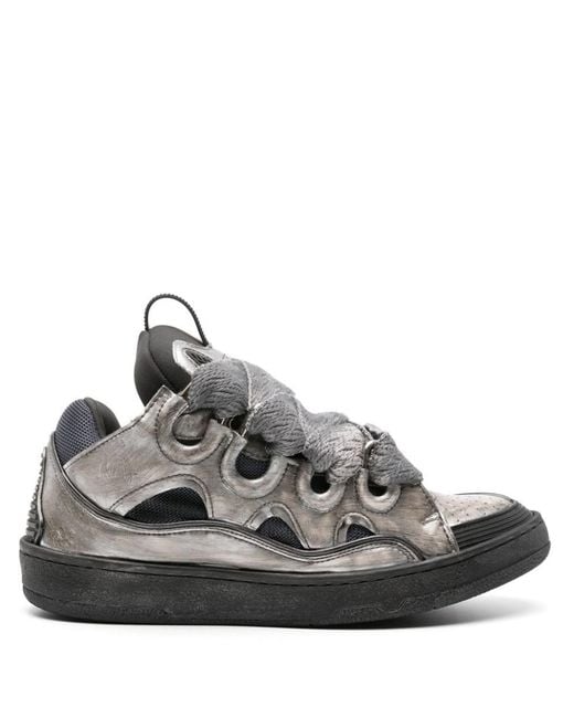 Lanvin Gray Curb Chunky Leather Sneakers for men