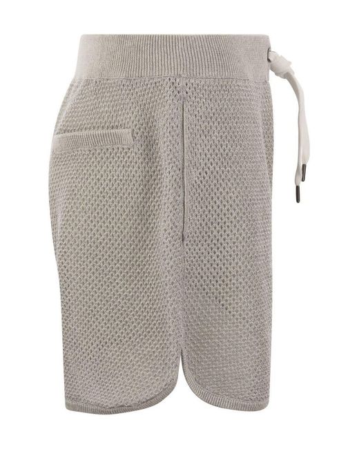 Brunello Cucinelli Gray Sparkling Net Knit Cotton Shorts