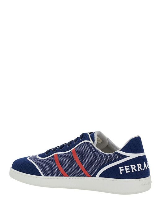 Ferragamo Blue Low Top Sneakers With Logo And Embroidery for men