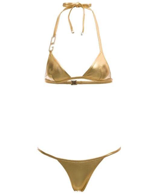 Dolce & Gabbana Synthetic Gold Colored Bikini With Dg Logo in Metallic ...