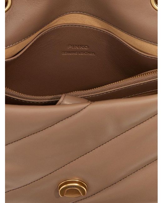Pinko Brown Calf Leather Love Classic Shoulder Bag