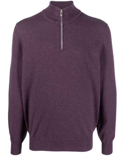 Brunello Cucinelli Purple Cashmere High Neck Sweater for men