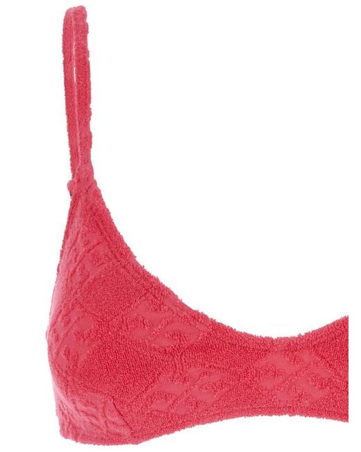 Tory Burch Pink 'Terry' Bikini Top With Adjustable Spaghetti Straps And All-Over Logo Embroidery