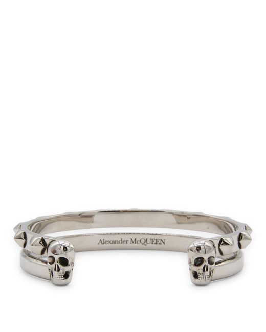 Alexander McQueen Metallic Silver Metal Studded Open Bracelet for men