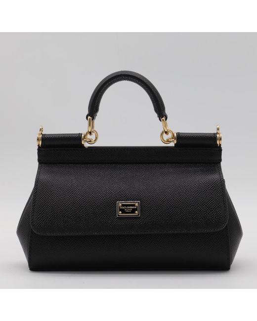 Dolce & Gabbana Black Leather Sicily Small Top Handle Bag