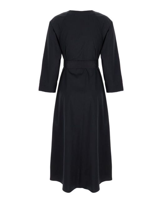 Plain Black Long Dress With Belt