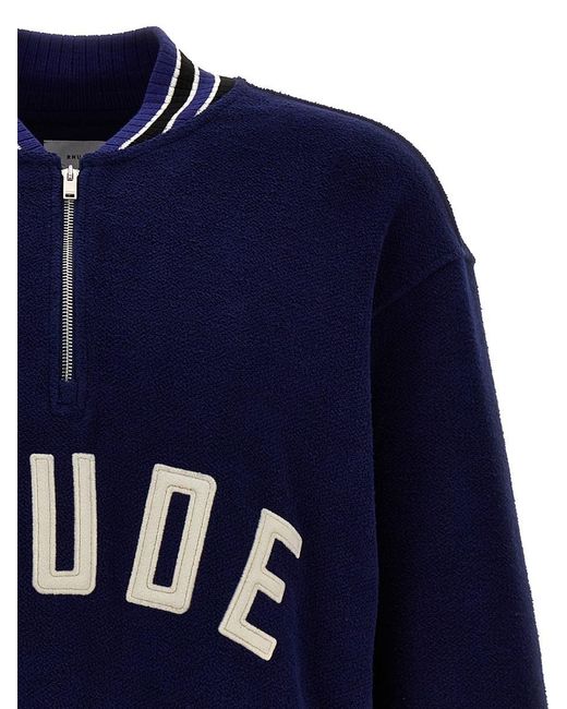 Rhude Blue Quarter Zip Varsity Sweatshirt for men