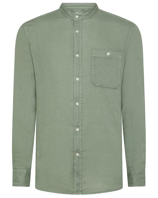 Woolrich Green Linen Shirt With Mandarin Collar for men
