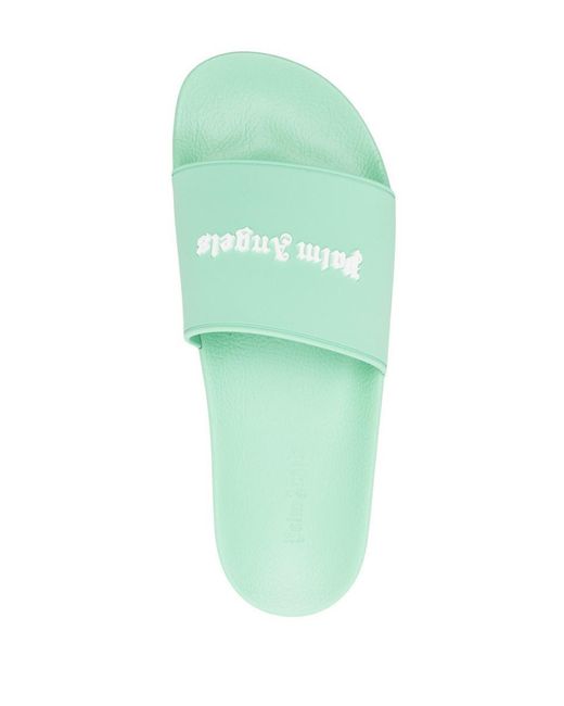 Palm Angels Green Slide Sandals With Embossed Logo for men