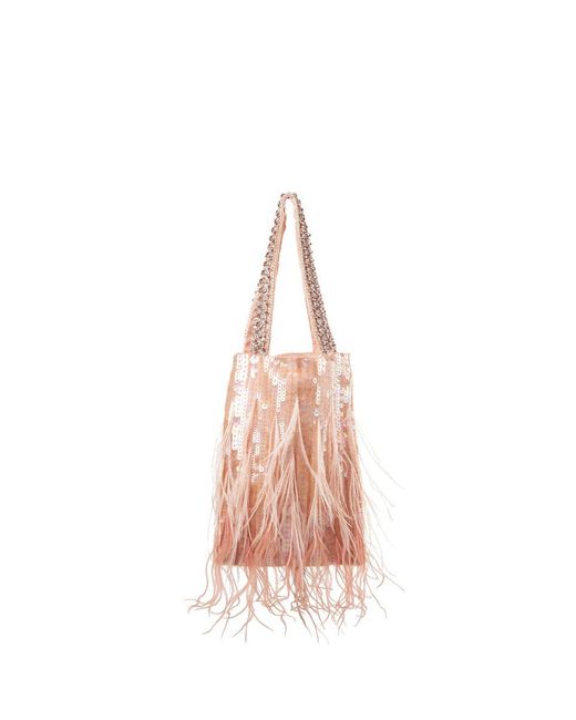 retroféte Pink Peach Avery Sequin Feather Bag