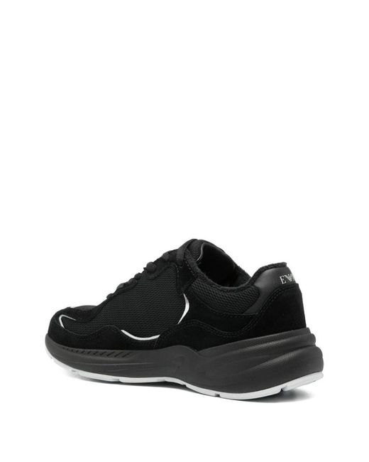 Emporio Armani Black Suede-Panel Lace-Up Sneakers