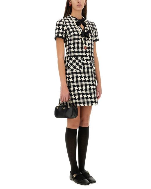 Valentino Garavani Black Embroidered Damier Light Tweed Short Dress