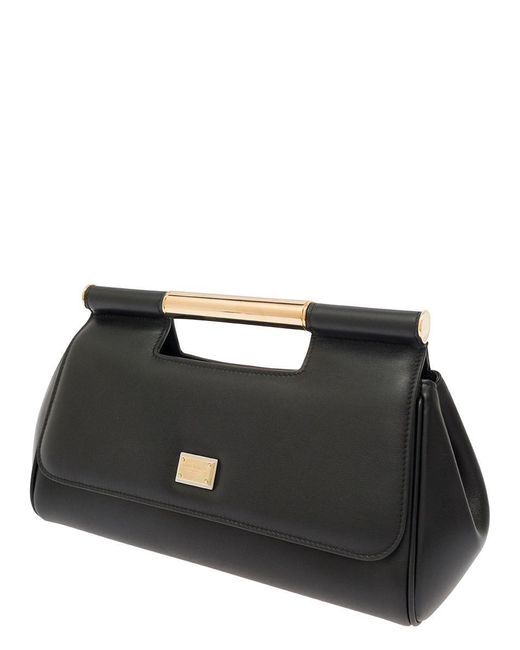 Dolce & Gabbana Black 'Sicily' Handbag With Logo Plaque