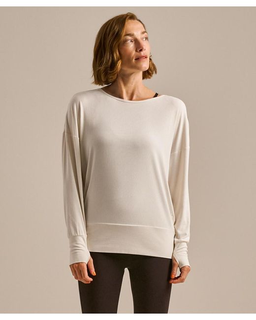Bam Natural Cross Strap Open Back Long Sleeve Top