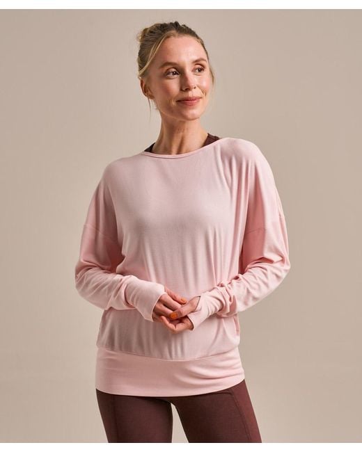 Bam Pink Cross Strap Open Back Long Sleeve Top