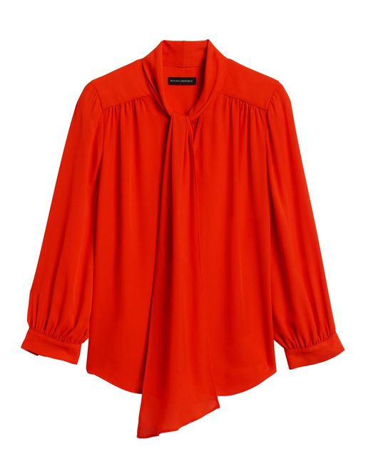 Banana Republic Denim Petite Tie-neck Blouse in Hot Red (Red) - Save 47 ...
