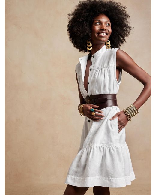 Linen Flounce-hem Mini Dress 
