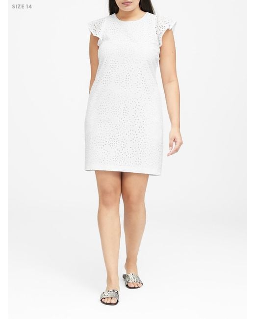 Banana Republic Eyelet Flutter-sleeve Dress in White - Lyst