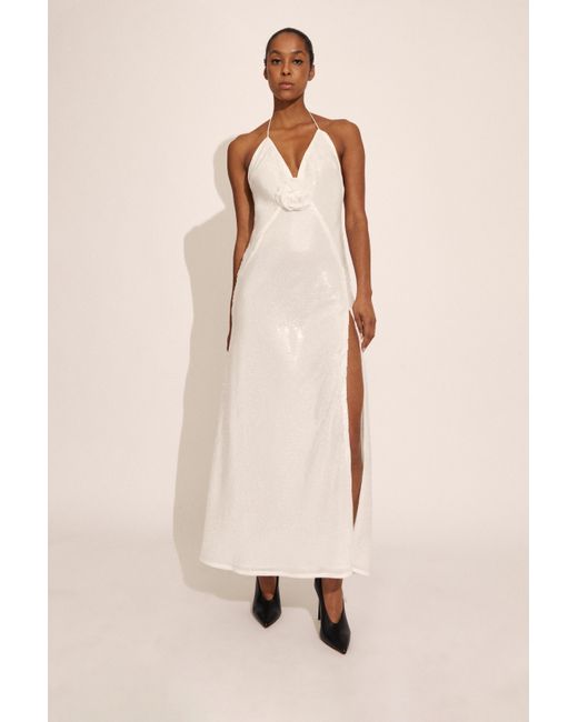 Bardot Aradia Sequin Halter Dress in Natural | Lyst
