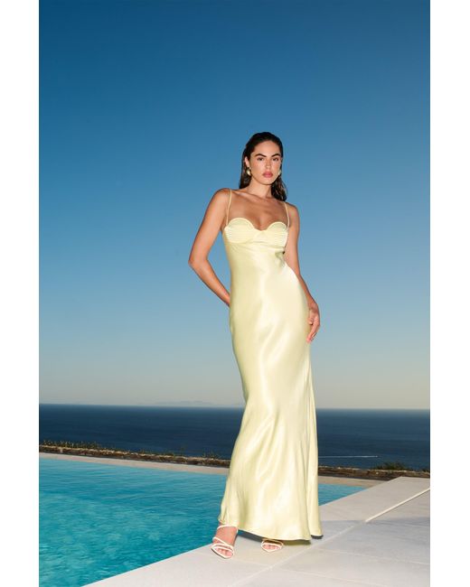 white satin bardot dress Bardot Devin Satin Maxi Dress in White