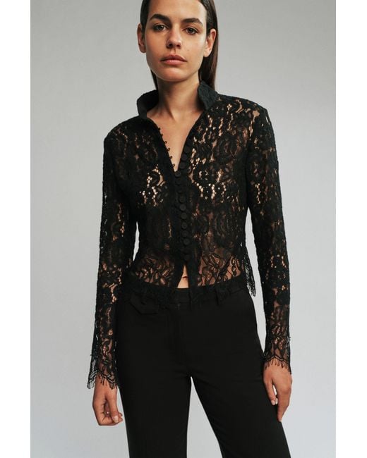 Bardot Black Remly Button Front Lace Top