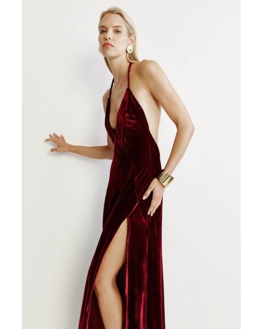 Bardot Yve Velour Halter Dress in Red | Lyst