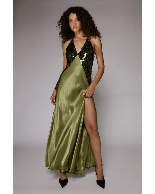 ladies winter maxi dresses home and work Santiago Cut-Out Ruffle Maxi Fit:Tailored Tall Fit green bandage dress