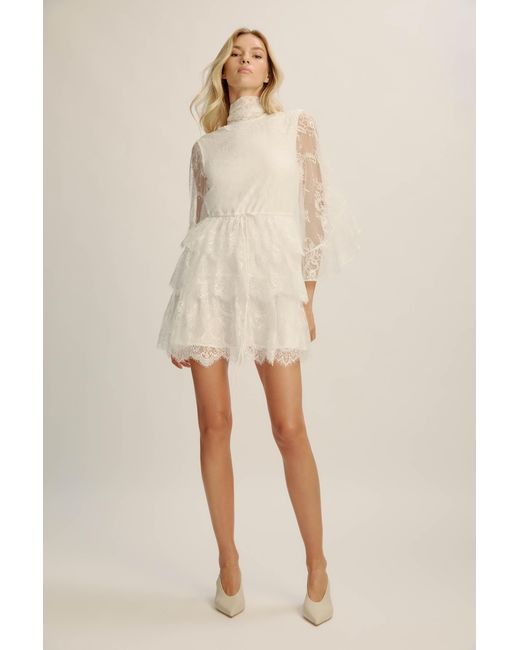 Bardot Norah Ruffle Lace Mini Dress in Natural | Lyst
