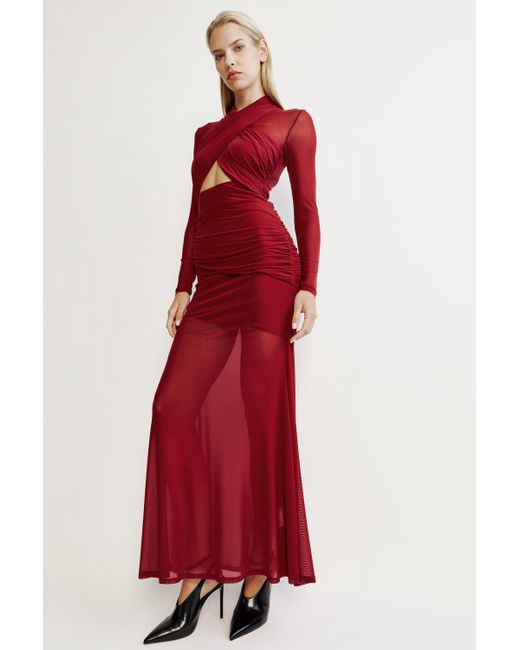 Bardot Red Veria Wrap Mesh Maxi Dress