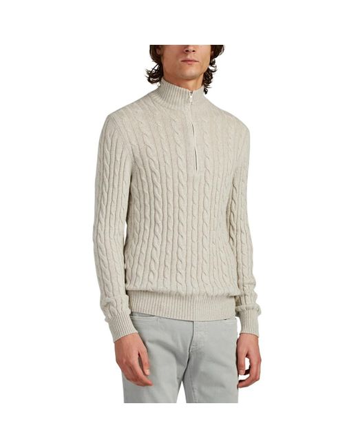 Loro Piana Cable-knit Cashmere Half-zip Sweater in Light Gray (Gray ...