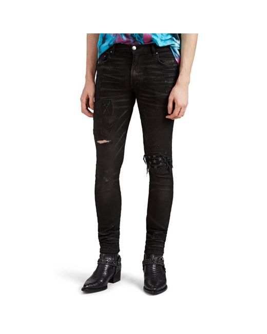 Amiri Denim Appliquéd Paint-splattered Skinny Jeans in Black for Men - Lyst